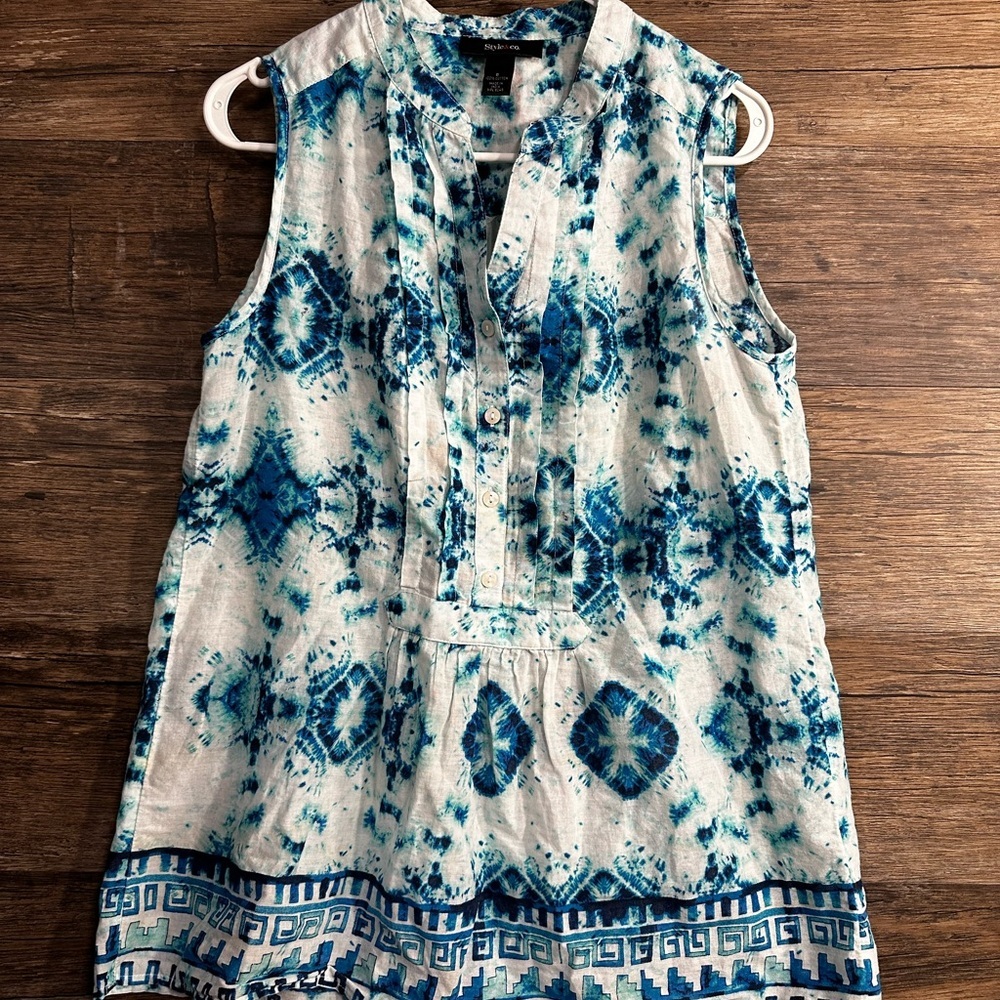 Style & Co. Blue and White Patterned Tank Top